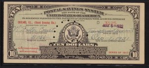 1917 $10 Chicago Illinois IL Postal Savings System Certificate Ser No 3125