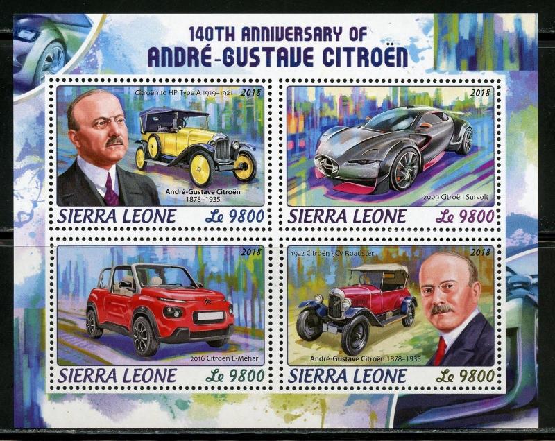 SIERRA LEONE 2018 140th BIRTH ANNIVERSARY OF ANDRE GUSTAVE CITROEN  SHT  MINT NH