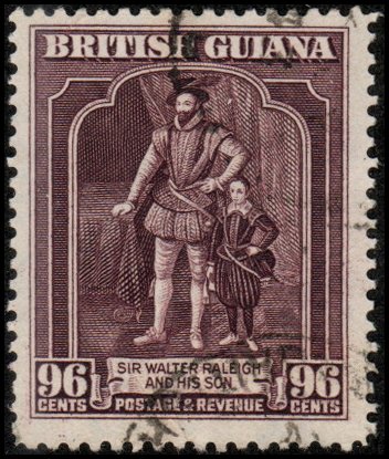 British Guiana 238 - Used - 96c Sir Walter Raleigh/Son (P: 12.5)(1938)(cv $8.50)