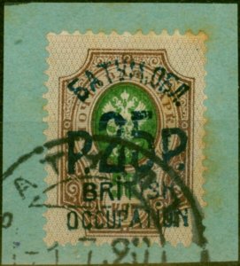 Batum 1920 25r on 50k Green & Copper-Red SG33a Blue Surch Fine Used on Piece