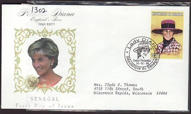 Senegal Princess Diana 1998 Typed FDC BIN 572