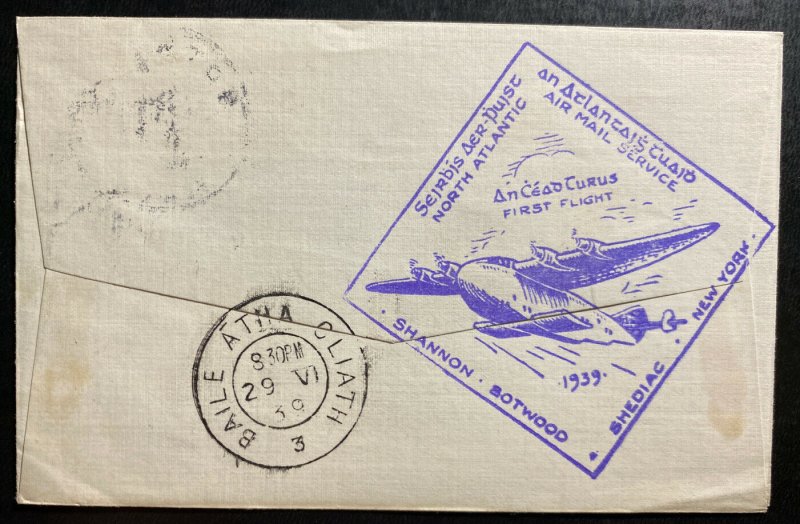 1939 Botwood Newfoundland First Trans Atlantic Flight Cover To USA Via Ireland