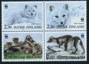 Finland 907 ad block, MNH. Michel 1202-1205. WWF 1993. Alopex Lagopus.