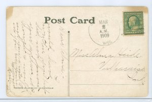 US 357 Bluish green 1909 with stain on top corners.  Light cancel with circled city, time & date stamp.
