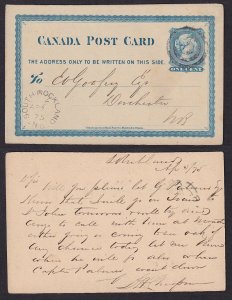 Canada - 1871 - Unitrade #UX1 - used postcard - SOUTH ROCKLAND N.B split ring