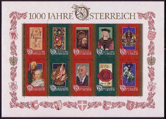 Austria 1000 years of Austria MS SG#2436-2445 MI#Block 12