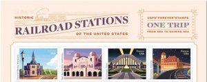 US 5758-5762 5762b Railroad Stations F header strip 4 MNH 2023