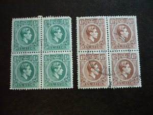 Stamps - Jamaica - Scott# 116, 118 - Used Blocks of 4 Stamps