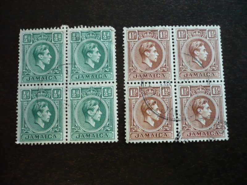 Stamps - Jamaica - Scott# 116, 118 - Used Blocks of 4 Stamps