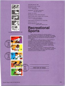 USPS SOUVENIR PAGE RECREATIONAL SPORTS SETENANT STRIP OF (5) 1995