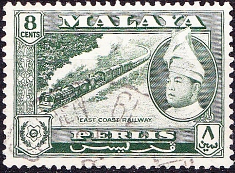 MALAYA PERLIS 1957 8c Myrtle Green SG33 Fine Used