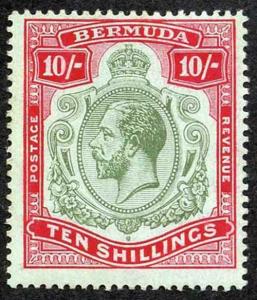 Bermuda SG54 KGV SG54 10/- Green and Carmine wmk Mult Crown CA M/M