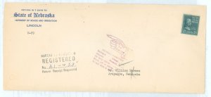 US 826 21c Chester Arthur (part of the Presidential/Prexy series) on a 1942 State of Nebraska official correspondence with conte