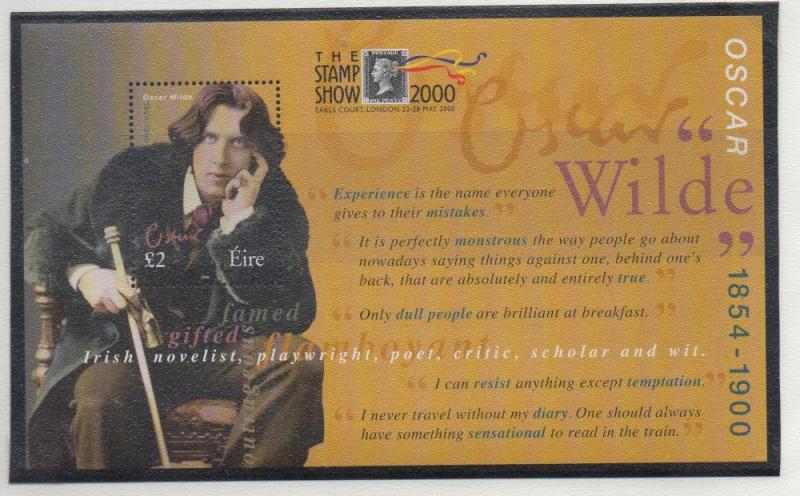 Ireland Sc 1237a 2000 Oscar Wilde stamp souvenir sheet mint NH Stamp Show ovpt