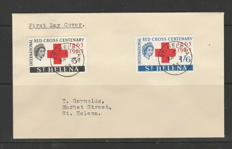 St Helena FDC 1963 Red Cross, Plain, cds used, Typed address