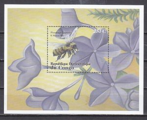 Congo Dem., Honey Bee and Flowers s/sheet.