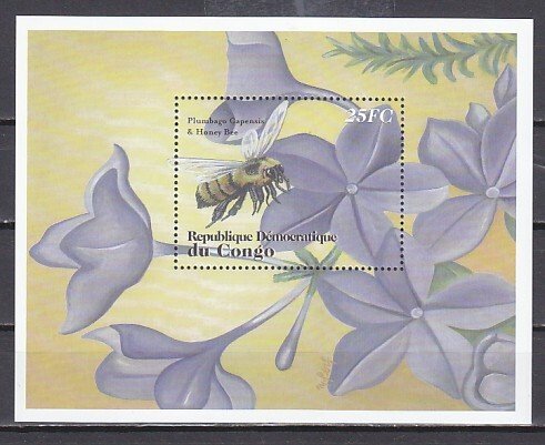 Congo, Dem., Scott cat. Honey Bee and Flowers s/sheet. ^