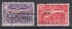 Nicaragua Sc C42, C46 used. 1932 25c & 1CAir Post with red Surcharges, F-VF