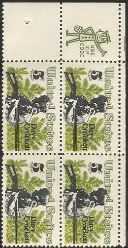 Scott #1330  MNH Davy Crockett Zip Block of 4