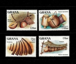 Ghana 1987 - Musical Instruments - Set of 4 Stamps - Scott #1038-41 - MNH