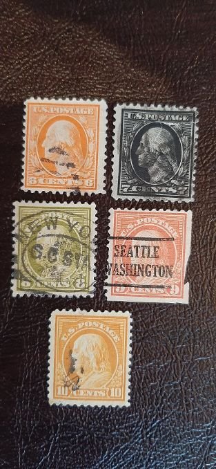 US Scott 506-510; 5 used Washington/Franklin issue of 1917; F/VF centering