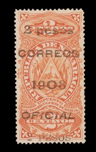 NICARAGUA STAMP 1908. SCOTT # O209. UNUSED..