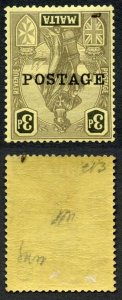 Malta SG149a 3d Black/yellow Opt POSTAGE INVERTED M/M Cat 170 pounds