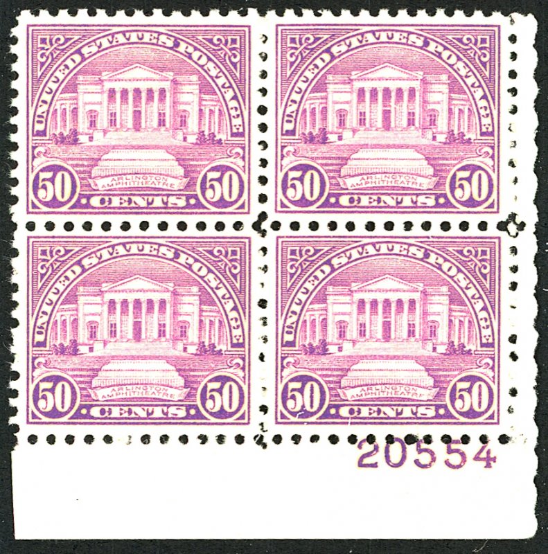 U.S. #701 MINT PL# BLOCK OF 4 OG NH