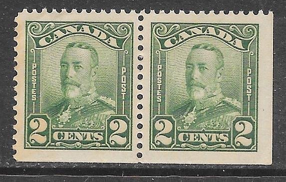 Canada 150a: 2c King George V, booklet pair, LL, MNH, VF