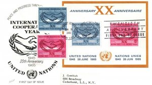 United Nations ICY 1965 #145 Souvenir Sheet tied to SCOTT 143,4 FLEETWOOD FDC
