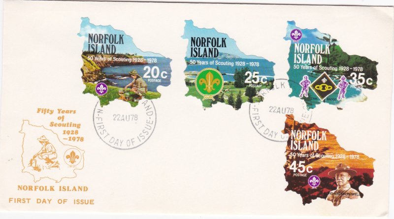 Norfolk Island # 231-234, Scouting in Norfolk 50th Anniversary, First Day Cover