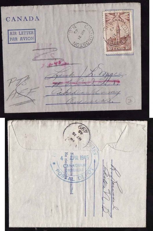 Canada-cover  #11208-re-routed UK PTS,PTS AEF-Edmondston,NB-Mr