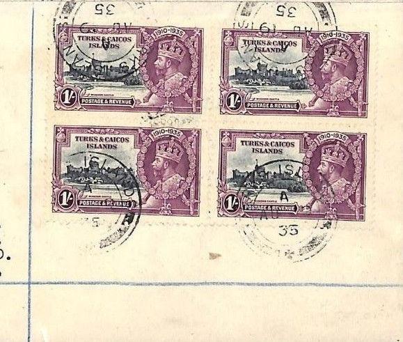 AB331 British 1935 SILVER JUBILEE SET Turks & Caicos Blocks{4} FOUR COVERS