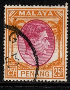 MALAYA PENANG SG16 1949 25c PURPLE & ORANGE FINE USED