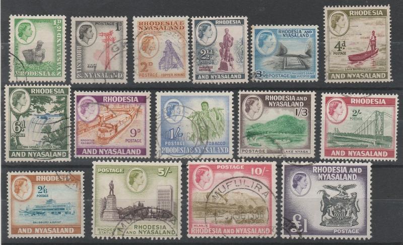 RHODESIA & NYASALAND 1959 QEII PICTORIAL SET USED