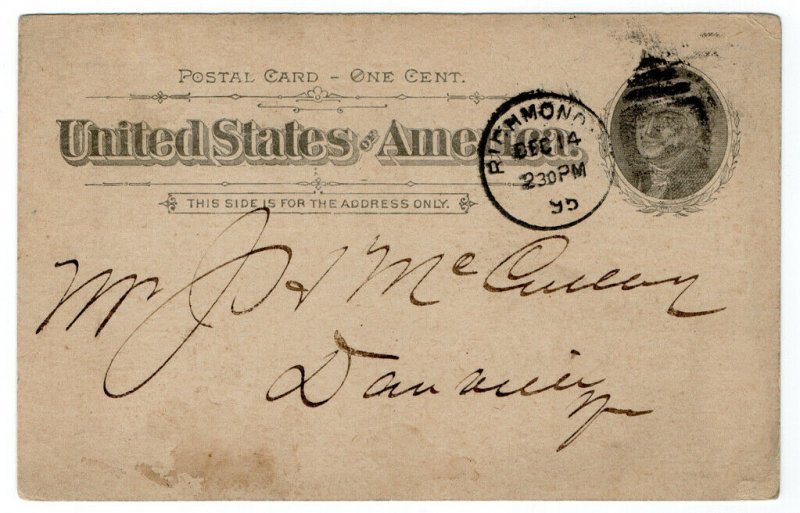 (I.B) US Postal Service : Postal Card 1c (Richmond 1895)