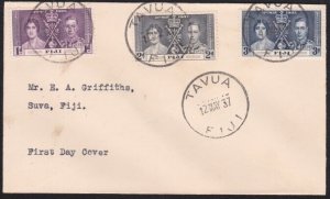 FIJI 1937 Coronation set on FDC ex TAVUA...................................B3175