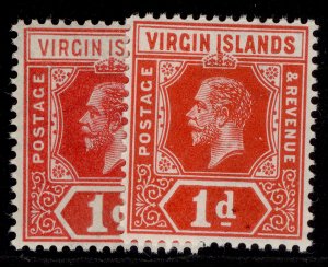 BRITISH VIRGIN ISLANDS GV SG70 + 70b, 1d SHADE VARIETIES, NH MINT. Cat £11. 