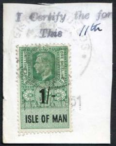 Isle of Man KGVI 1/- Key Plate Type Revenues CDS on Piece