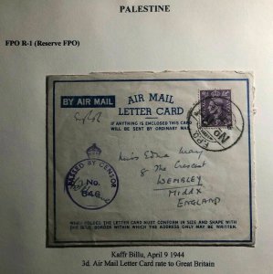 1944 Kaffr Billu Palestine FPO Censored Air Letter Cover To Wembley England