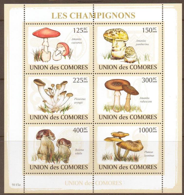 COMORES 2009 MUSHROOMS SHEETLET MNH 