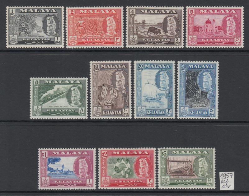 XG-L626 MALAYA - Definitives, 1957 Kelantan, 11 Values MNH Set