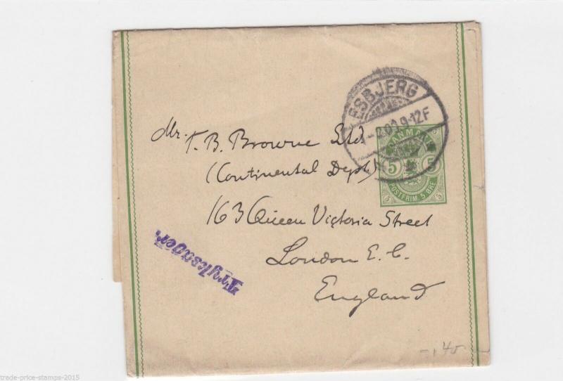 DENMARK STATIONARY , NEWSPAPER WRAP TO LONDON , ESBJERG  CANCEL    R91