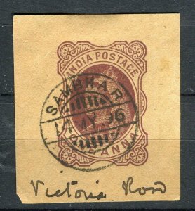 INDIA; 1890s 1a. classic QV Postal Stationary fine used PIECE, Sambhar