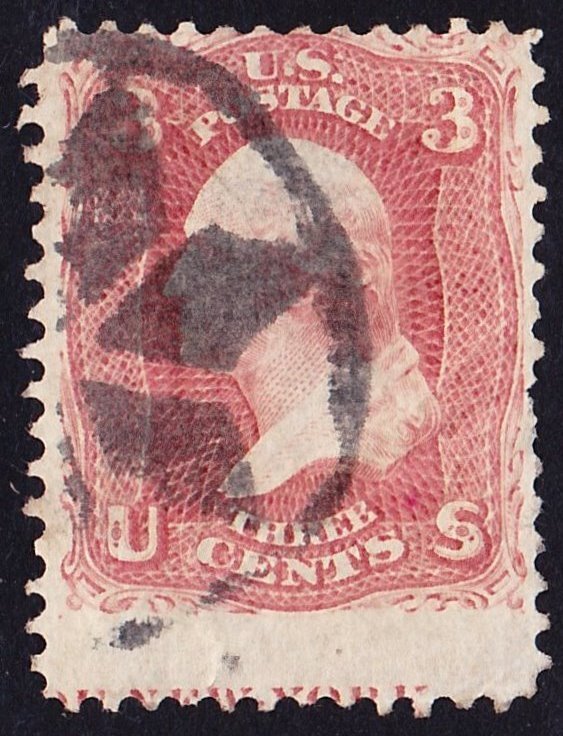 Scott 65, Used, 6-Point Rosette Fancy Cancel, Part Inscription @ Bottom, Creases