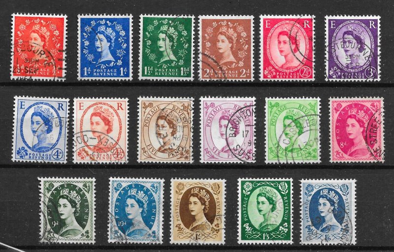 GB QEII, 1958. Set of 17 Multiple crown SG570-586, Very Fine CDS used