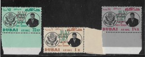Dubai Sc # C52-54 Kennedy set of 3 with double overprint variety NH VF