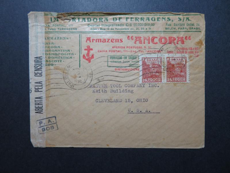 Brazil 1945 Cacheted Commercial Censor Cover to USA / Minor Top Damage - Z10791