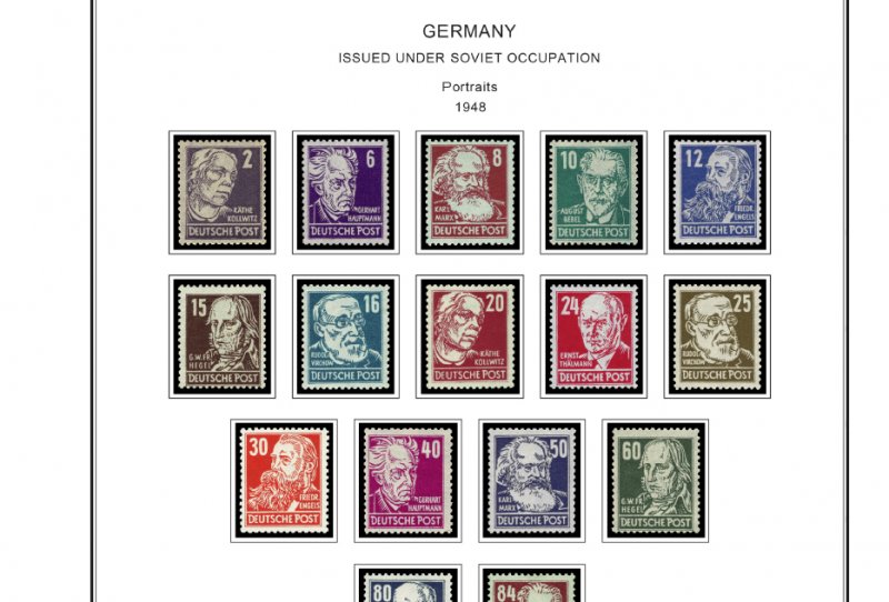 COLOR PRINTED OCCUPIED GERMANY 1945-1949 STAMP ALBUM PAGES (50 illustr. pages)