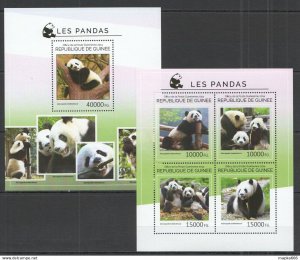 2014 Guinea Animals Fauna Wild Bears Pandas 1Kb+1Bl ** Stamps St705